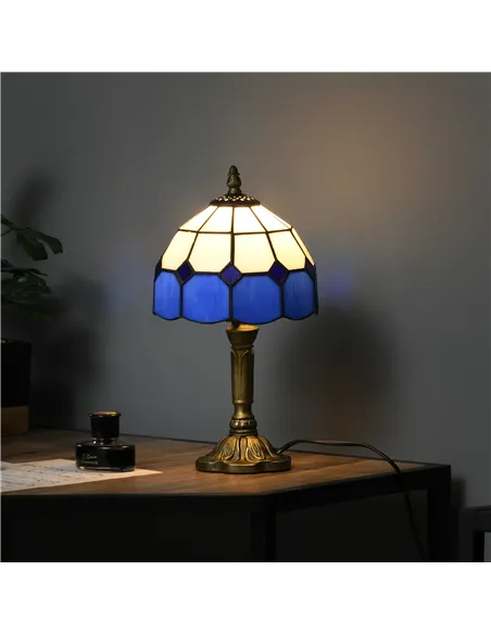 HOMCOM Handmade Stained Glass Table Lamp, Antique Bedside Lamp for Bedroom, Living room, Home, Nightstand, Decorative Night Ligh