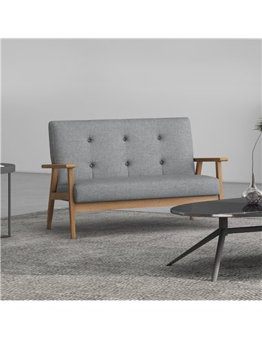 HOMCOM 2 Seater Sofa Modern Linen Fabric Upholstery Tufted Couch with Rubberwood Legs for Living Room and Kitchen, Dark Grey