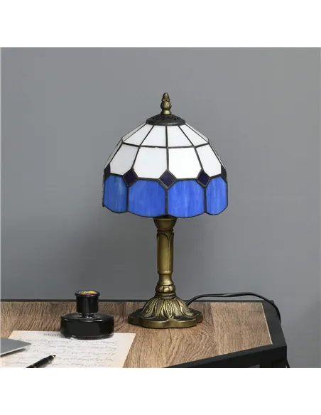 HOMCOM Handmade Stained Glass Table Lamp, Antique Bedside Lamp for Bedroom, Living room, Home, Nightstand, Decorative Night Ligh