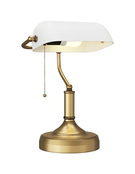 HOMCOM Banker's Desk Lamp with Antique Bronze Tone Base, Table Lamp with White Glass Shade for Home Office, White