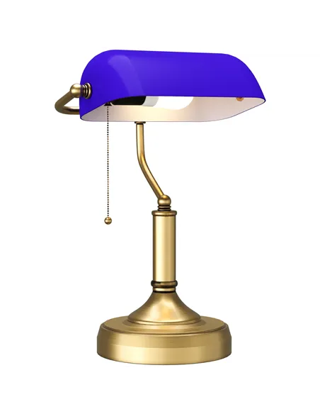 HOMCOM Banker's Desk Lamp with Antique Bronze Tone Base, Table Lamp with Blue Glass Shade for Home Office, Blue
