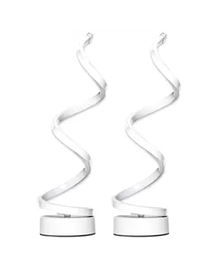 HOMCOM Set of 2 Modern Wave-Shaped LED Table Lamp with Round Metal Base for Living Room, Bedroom, White