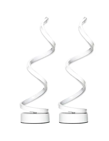 HOMCOM Set of 2 Modern Wave-Shaped LED Table Lamp with Round Metal Base for Living Room, Bedroom, White