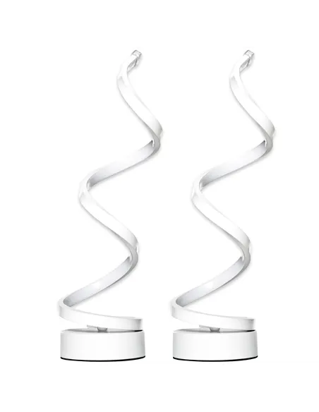 HOMCOM Set of 2 Modern Wave-Shaped LED Table Lamp with Round Metal Base for Living Room, Bedroom, White