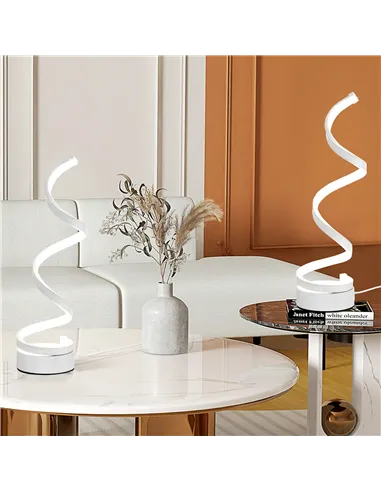 HOMCOM Set of 2 Modern Wave-Shaped LED Table Lamp with Round Metal Base for Living Room, Bedroom, White