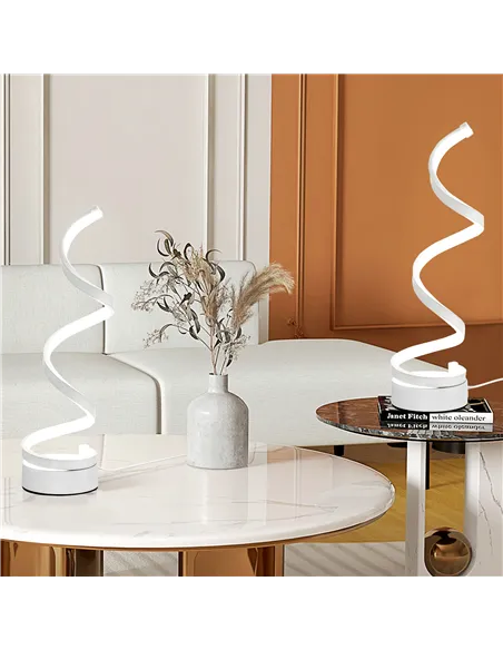 HOMCOM Set of 2 Modern Wave-Shaped LED Table Lamp with Round Metal Base for Living Room, Bedroom, White