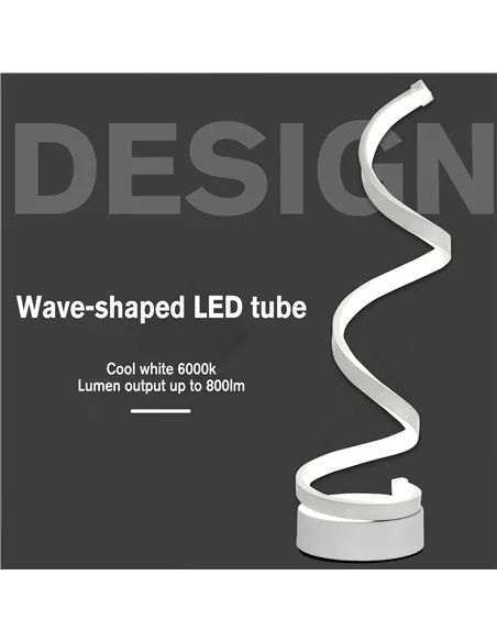 HOMCOM Set of 2 Modern Wave-Shaped LED Table Lamp with Round Metal Base for Living Room, Bedroom, White