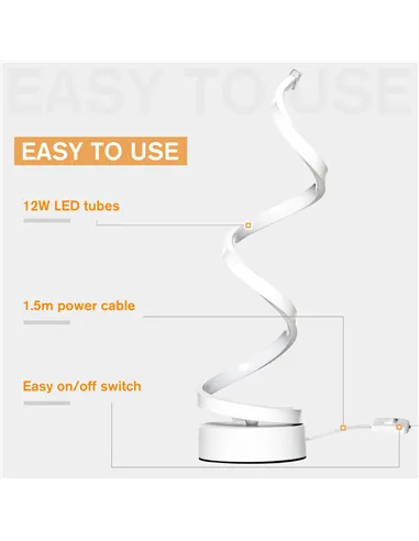 HOMCOM Set of 2 Modern Wave-Shaped LED Table Lamp with Round Metal Base for Living Room, Bedroom, White