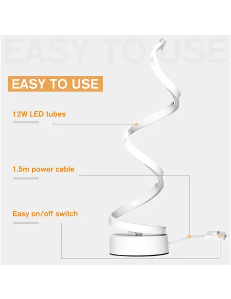 HOMCOM Set of 2 Modern Wave-Shaped LED Table Lamp with Round Metal Base for Living Room, Bedroom, White