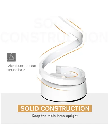 HOMCOM Set of 2 Modern Wave-Shaped LED Table Lamp with Round Metal Base for Living Room, Bedroom, White