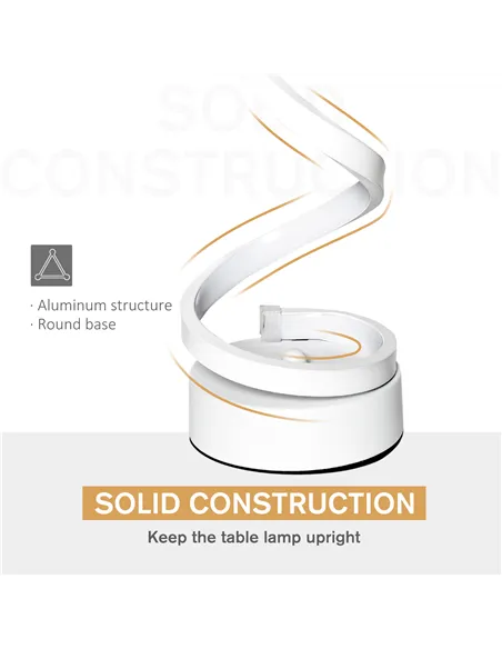 HOMCOM Set of 2 Modern Wave-Shaped LED Table Lamp with Round Metal Base for Living Room, Bedroom, White