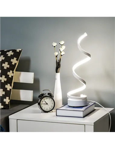 HOMCOM Set of 2 Modern Wave-Shaped LED Table Lamp with Round Metal Base for Living Room, Bedroom, White