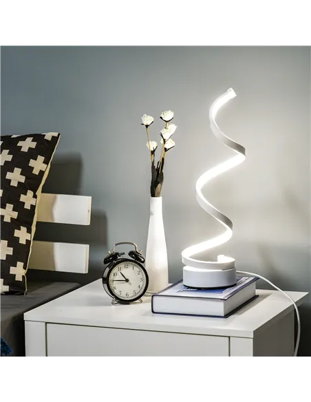 HOMCOM Set of 2 Modern Wave-Shaped LED Table Lamp with Round Metal Base for Living Room, Bedroom, White