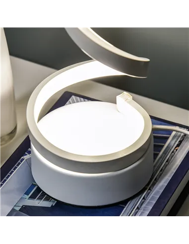 HOMCOM Set of 2 Modern Wave-Shaped LED Table Lamp with Round Metal Base for Living Room, Bedroom, White