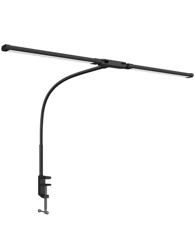 HOMCOM LED Desk Lamp with Clamp, Double Head Table Lamp with 3 Colour Modes & 10 Brightness Levels, Flexible Gooseneck Reading D