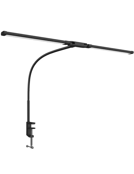 HOMCOM LED Desk Lamp with Clamp, Double Head Table Lamp with 3 Colour Modes & 10 Brightness Levels, Flexible Gooseneck Reading D