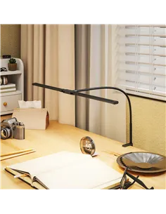 HOMCOM LED Desk Lamp with Clamp, Double Head Table Lamp with 3 Colour Modes & 10 Brightness Levels, Flexible Gooseneck Reading D 2