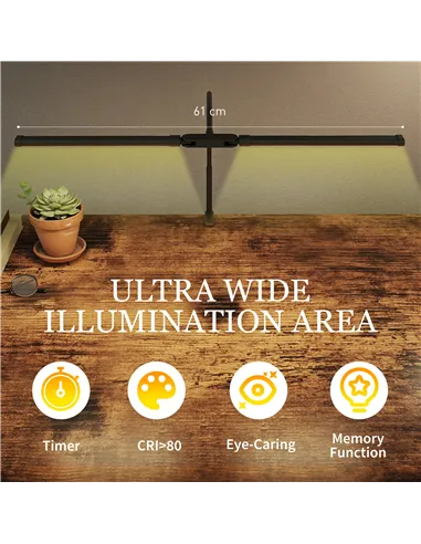 HOMCOM LED Desk Lamp with Clamp, Double Head Table Lamp with 3 Colour Modes & 10 Brightness Levels, Flexible Gooseneck Reading D