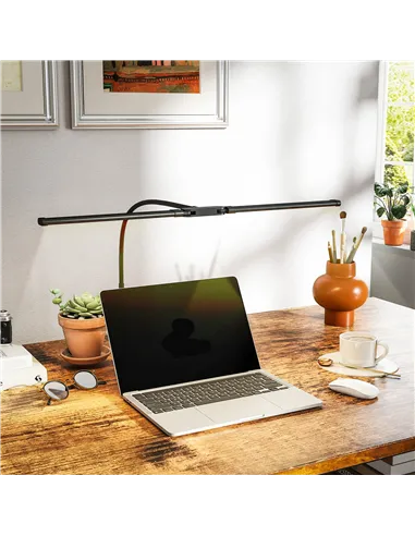 HOMCOM LED Desk Lamp with Clamp, Double Head Table Lamp with 3 Colour Modes & 10 Brightness Levels, Flexible Gooseneck Reading D