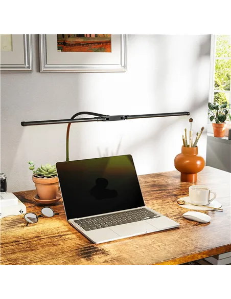 HOMCOM LED Desk Lamp with Clamp, Double Head Table Lamp with 3 Colour Modes & 10 Brightness Levels, Flexible Gooseneck Reading D