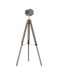 HOMCOM Industrial Tripod Floor Lamp, Nautical Searchlight with Adjustable Height, Wood Legs, E14 Lamp Base for Living Room, Bedr