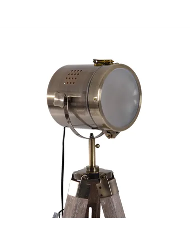 HOMCOM Industrial Tripod Floor Lamp, Nautical Searchlight with Adjustable Height, Wood Legs, E14 Lamp Base for Living Room, Bedr