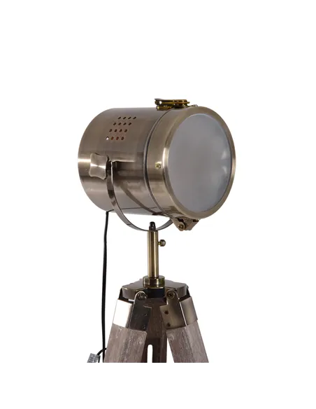 HOMCOM Industrial Tripod Floor Lamp, Nautical Searchlight with Adjustable Height, Wood Legs, E14 Lamp Base for Living Room, Bedr