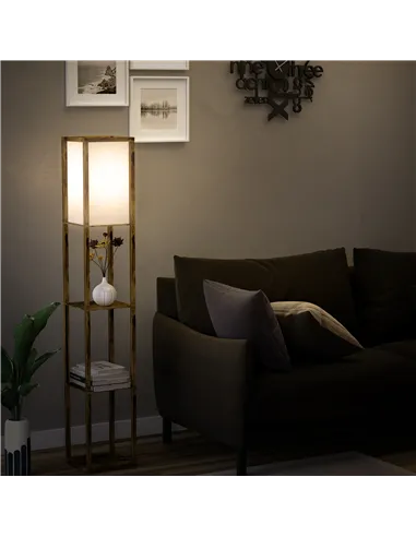 HOMCOM 3-Tier Floor Lamp, Floor Light with Storage Shelf, Reading Standing Lamp with Acrylic Shade for Living Room, Bedroom, Kit