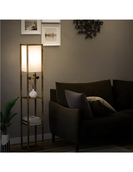 HOMCOM 3-Tier Floor Lamp, Floor Light with Storage Shelf, Reading Standing Lamp with Acrylic Shade for Living Room, Bedroom, Kit