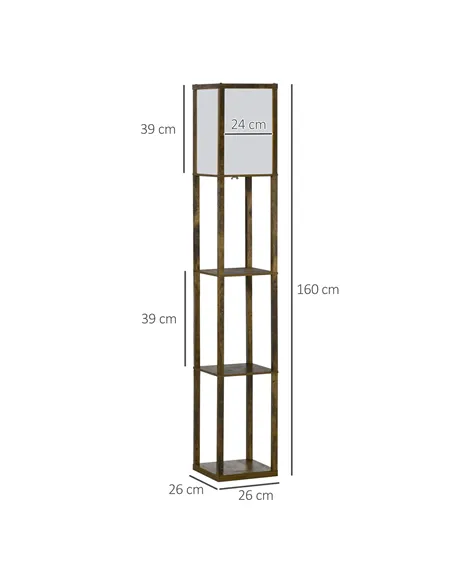 HOMCOM 3-Tier Floor Lamp, Floor Light with Storage Shelf, Reading Standing Lamp with Acrylic Shade for Living Room, Bedroom, Kit
