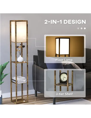 HOMCOM 3-Tier Floor Lamp, Floor Light with Storage Shelf, Reading Standing Lamp with Acrylic Shade for Living Room, Bedroom, Kit