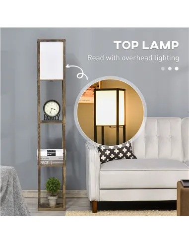HOMCOM 3-Tier Floor Lamp, Floor Light with Storage Shelf, Reading Standing Lamp with Acrylic Shade for Living Room, Bedroom, Kit