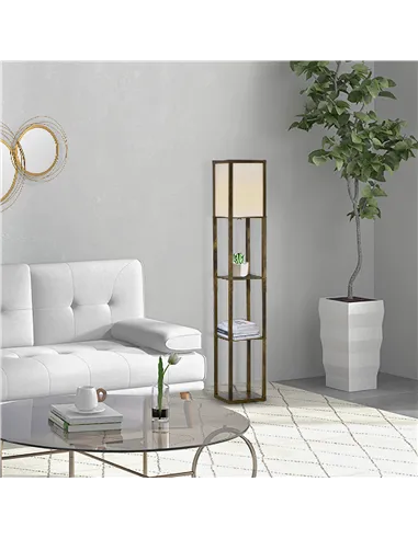 HOMCOM 3-Tier Floor Lamp, Floor Light with Storage Shelf, Reading Standing Lamp with Acrylic Shade for Living Room, Bedroom, Kit