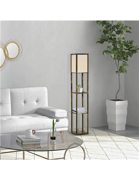HOMCOM 3-Tier Floor Lamp, Floor Light with Storage Shelf, Reading Standing Lamp with Acrylic Shade for Living Room, Bedroom, Kit