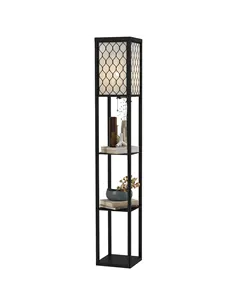 HOMCOM Shelf Floor Lamp Standing Lamp W/4-tier Wooden Open Shelves,26L x 26W x 160Hcm-Black/White