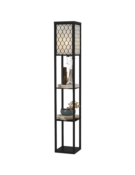 HOMCOM Shelf Floor Lamp Standing Lamp W/4-tier Wooden Open Shelves,26L x 26W x 160Hcm-Black/White