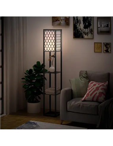 HOMCOM Shelf Floor Lamp Standing Lamp W/4-tier Wooden Open Shelves,26L x 26W x 160Hcm-Black/White