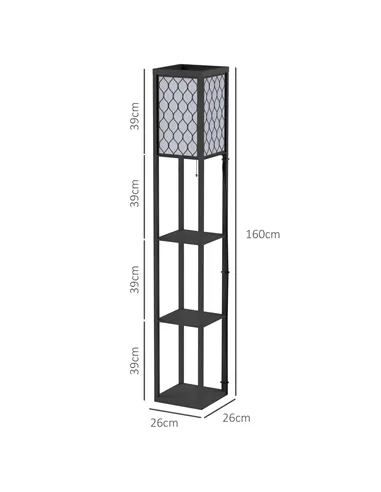 HOMCOM Shelf Floor Lamp Standing Lamp W/4-tier Wooden Open Shelves,26L x 26W x 160Hcm-Black/White