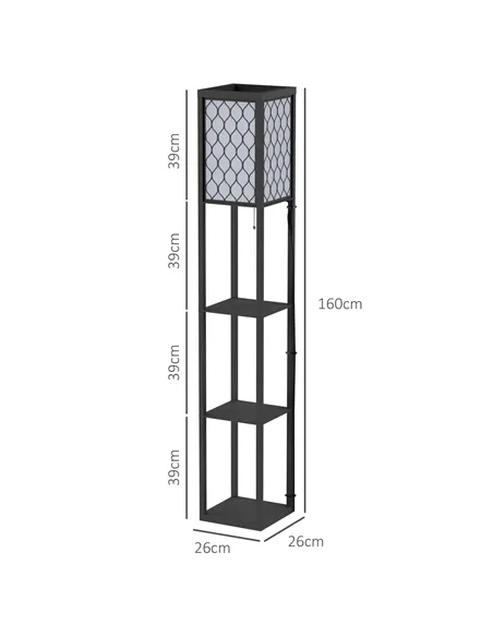 HOMCOM Shelf Floor Lamp Standing Lamp W/4-tier Wooden Open Shelves,26L x 26W x 160Hcm-Black/White