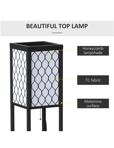 HOMCOM Shelf Floor Lamp Standing Lamp W/4-tier Wooden Open Shelves,26L x 26W x 160Hcm-Black/White