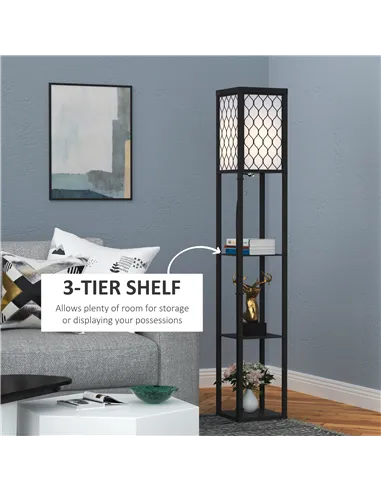 HOMCOM Shelf Floor Lamp Standing Lamp W/4-tier Wooden Open Shelves,26L x 26W x 160Hcm-Black/White