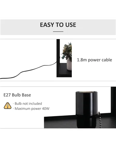 HOMCOM Shelf Floor Lamp Standing Lamp W/4-tier Wooden Open Shelves,26L x 26W x 160Hcm-Black/White