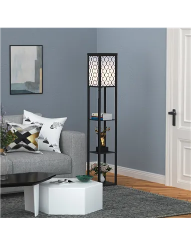 HOMCOM Shelf Floor Lamp Standing Lamp W/4-tier Wooden Open Shelves,26L x 26W x 160Hcm-Black/White