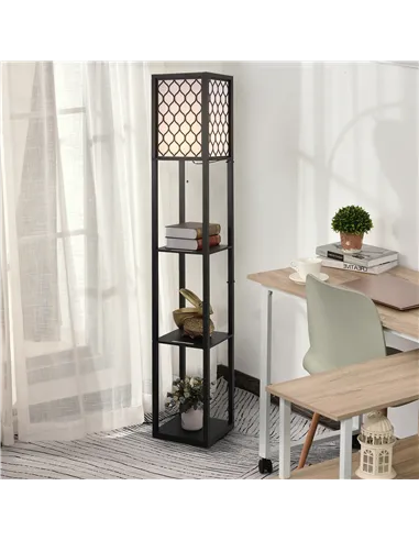 HOMCOM Shelf Floor Lamp Standing Lamp W/4-tier Wooden Open Shelves,26L x 26W x 160Hcm-Black/White