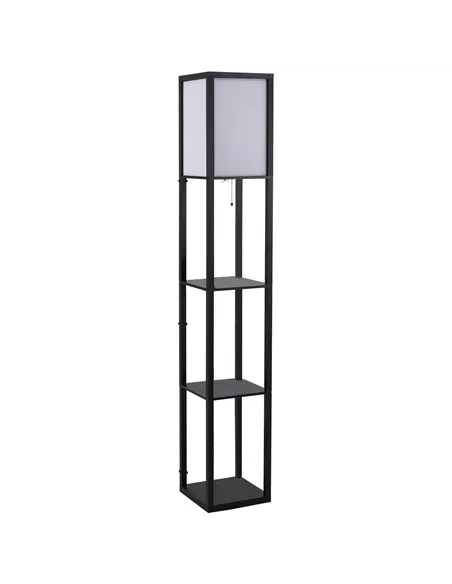 HOMCOM Floor Lamp with Shelves and Top Light, Modern Corner Standing Lamp for Living Room, Bedroom, Bulb not Included, Black