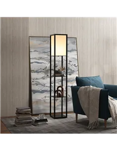 HOMCOM Floor Lamp with Shelves and Top Light, Modern Corner Standing Lamp for Living Room, Bedroom, Bulb not Included, Black 2