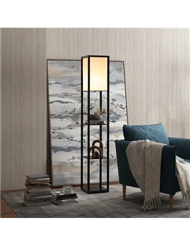 HOMCOM Floor Lamp with Shelves and Top Light, Modern Corner Standing Lamp for Living Room, Bedroom, Bulb not Included, Black