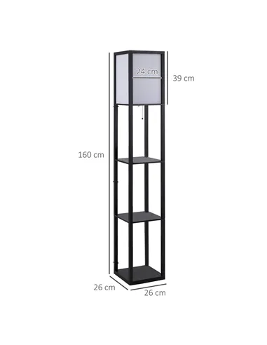 HOMCOM Floor Lamp with Shelves and Top Light, Modern Corner Standing Lamp for Living Room, Bedroom, Bulb not Included, Black
