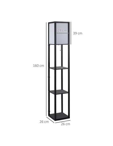 HOMCOM Floor Lamp with Shelves and Top Light, Modern Corner Standing Lamp for Living Room, Bedroom, Bulb not Included, Black