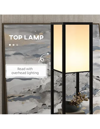 HOMCOM Floor Lamp with Shelves and Top Light, Modern Corner Standing Lamp for Living Room, Bedroom, Bulb not Included, Black